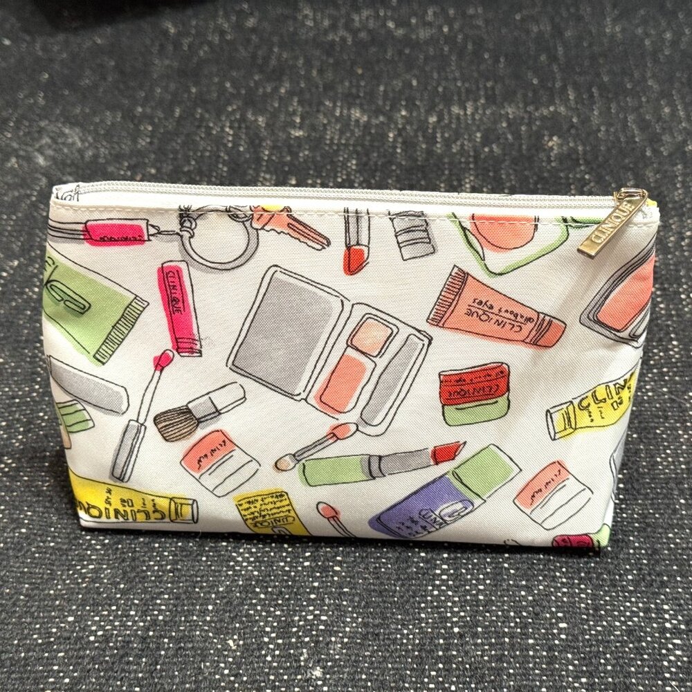 Clinique Bag Cosmetic Makeup Beauty Zippered Pouch Case, Beauty Print